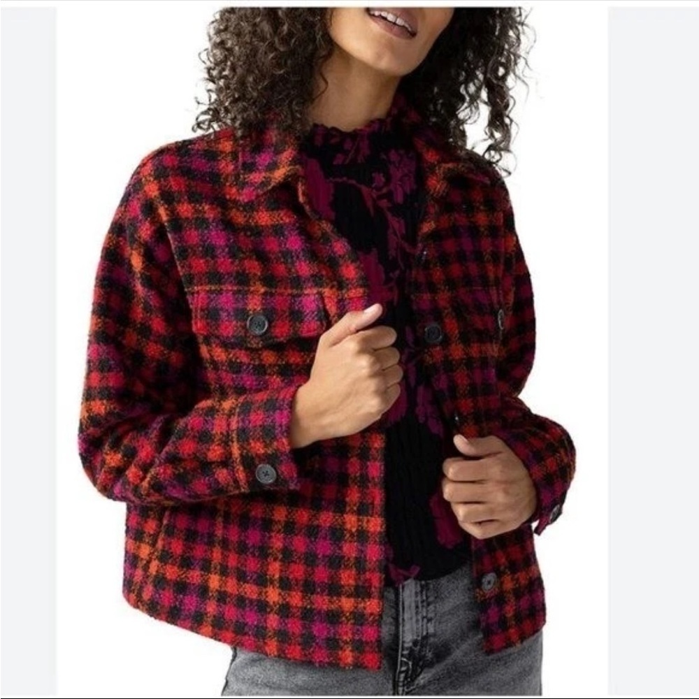 Sanctuary Anthropologie The Roller Shacket Red Pink Orange Black Plaid Women XL